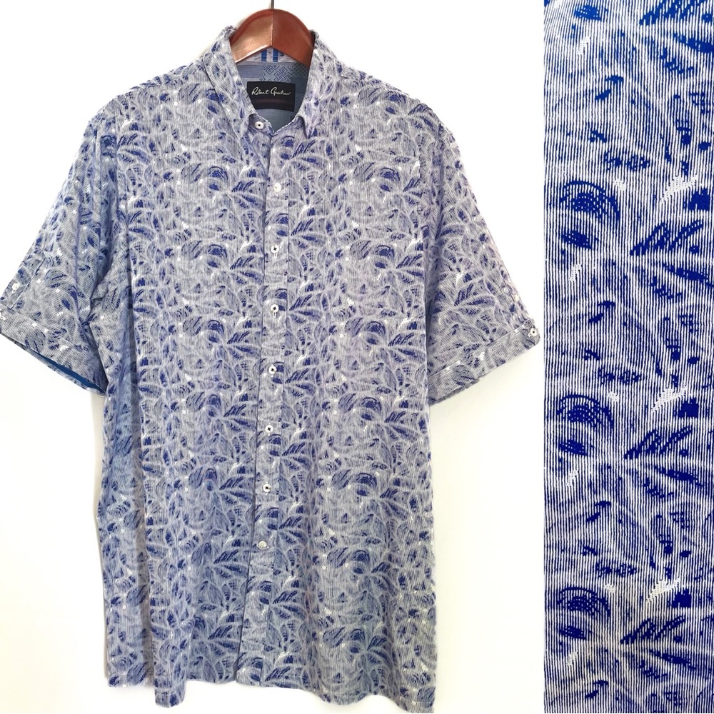 Robert Graham Blue Lines Print Short Sleeve Shirt 1XL
